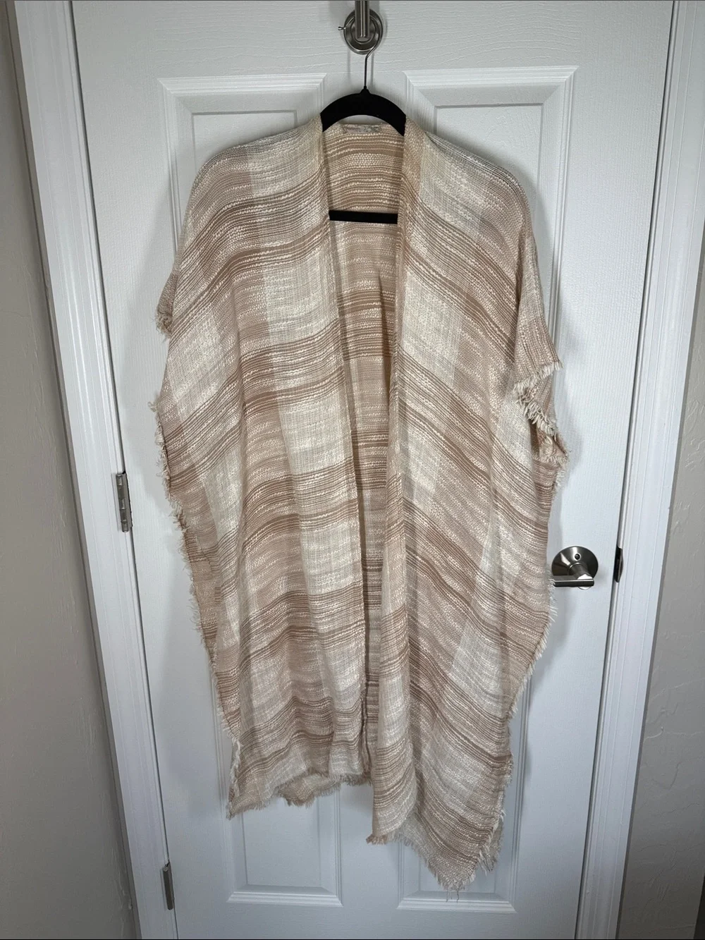 Free People Beige and Cream Striped Shawl kimono style top